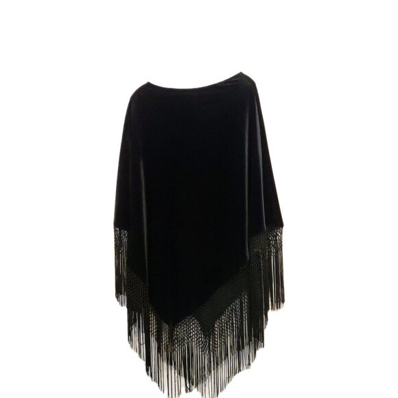 Chico's Velvet Fringe Pancho Holiday Witch Core Boho Black - Picture 1 of 8